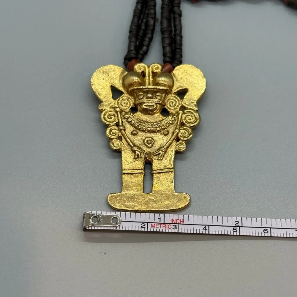 Pre-Columbian Inspired Gold Pendant Necklace – Fertility Deity Design
